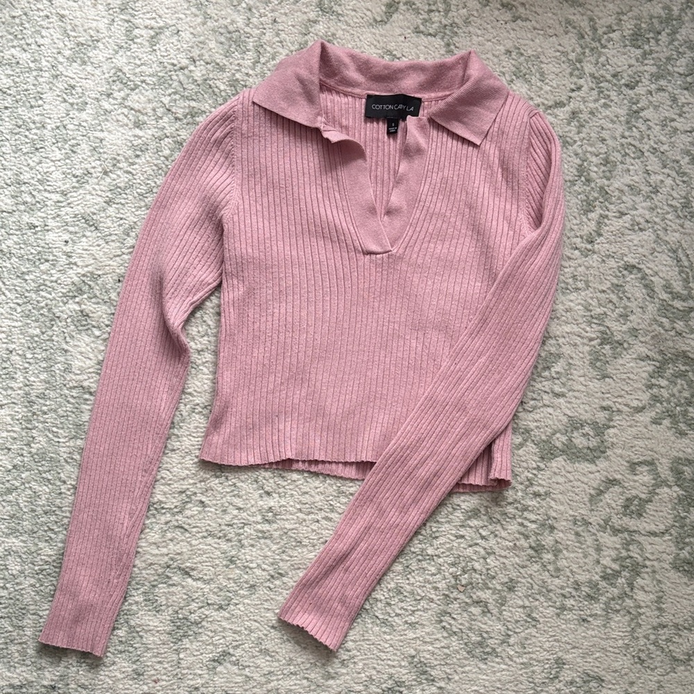 Cotton Candy LA Soft Pink V-Neck Sweater